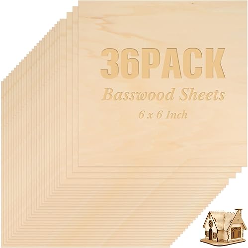 Paquete de 36 hojas de madera contrachapada de tilo de 1/8 pulgadas, tableros de madera sin terminar para manualidades para proyectos láser de