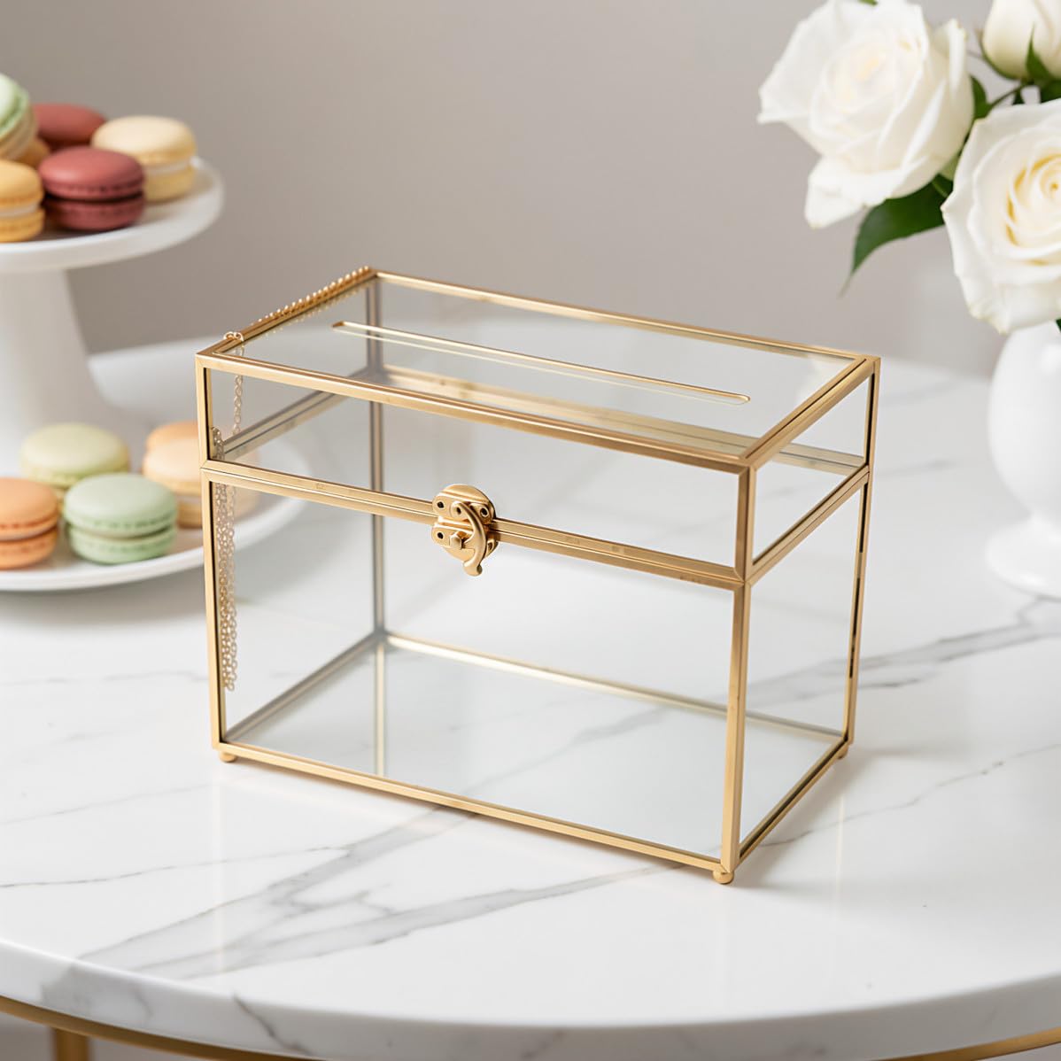 EXCEART Boîte de Cartes de Mariage en Verre, Verrouillée, Bord Doré