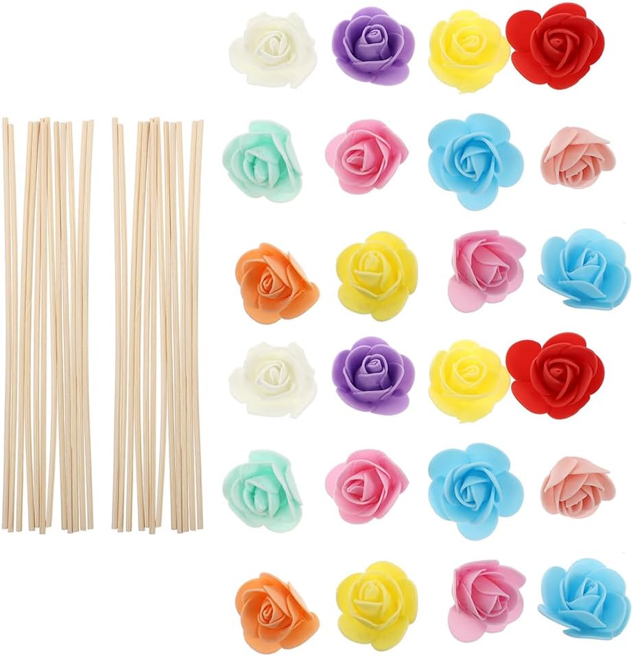 Amosfun Aromatherapy Rattan Reed Diffuser Sticks with Artificial Flowers 24 Pieces 7.87 Inch Scent Diffuser Sticks for Essential Oils Home Fragrance and Decorative Room Freshener