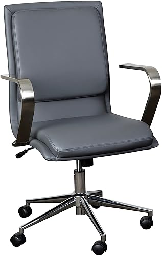 Miniatura 40 de Flash Furniture James Silla ejecutiva de oficina de diseño con respaldo medio, tapicería LeatherSoft gris topo, base y brazos cromados cepillados,