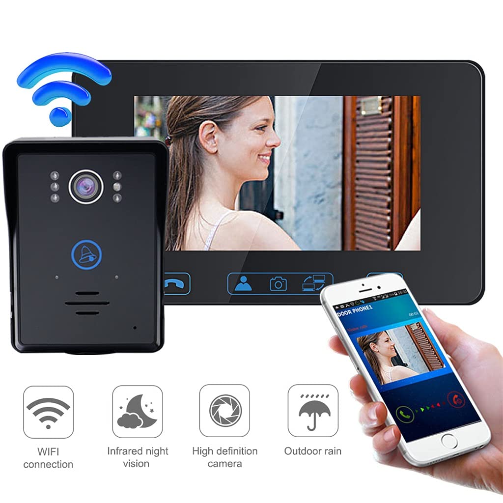 Timbre WiFi con intercomunicador, Pantalla táctil de 7 Pulgadas, Timbre para Exteriores, cámara, videoportero inalámbrico para Sistema de Seguridad del hogar
