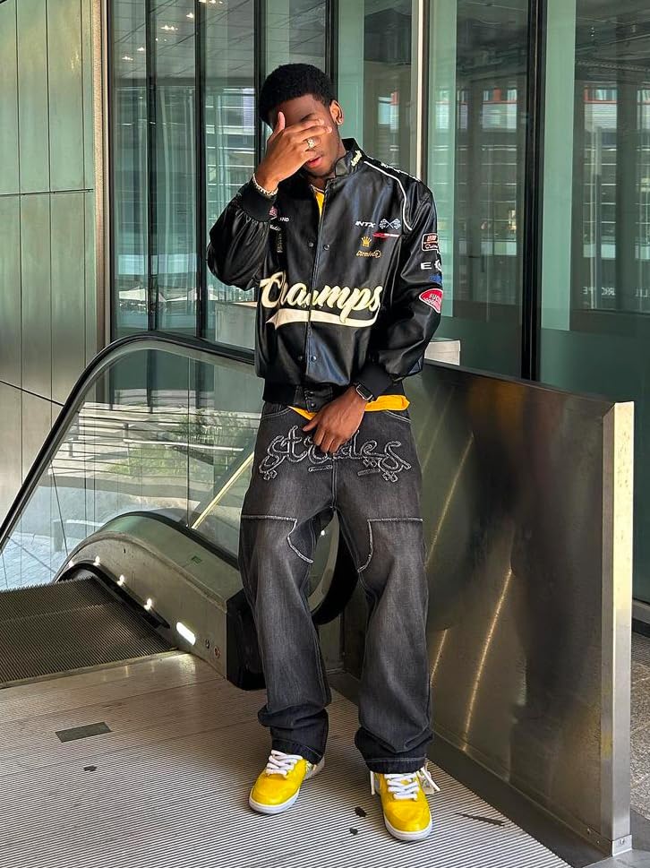 Aelfric Eden Embroiderey Racing Leather Bomber Jackets Oversized Patchwork Vintage Racer Moto Jackets3