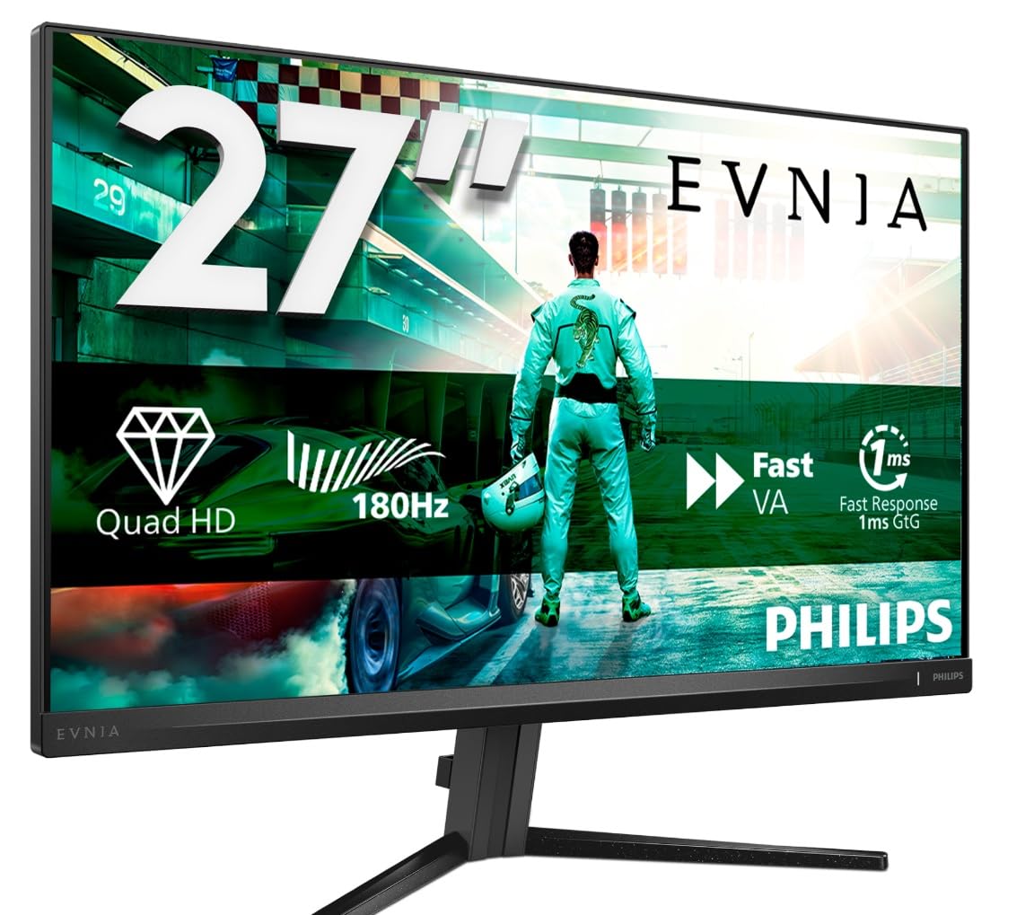Philips Evnia 27M2N3500NL - Monitor gaming QHD de 27 pulgadas, 180 Hercios, 1 ms, FreeSync Prem. (2560x1440, DisplayPort, HDMI) negro/gris