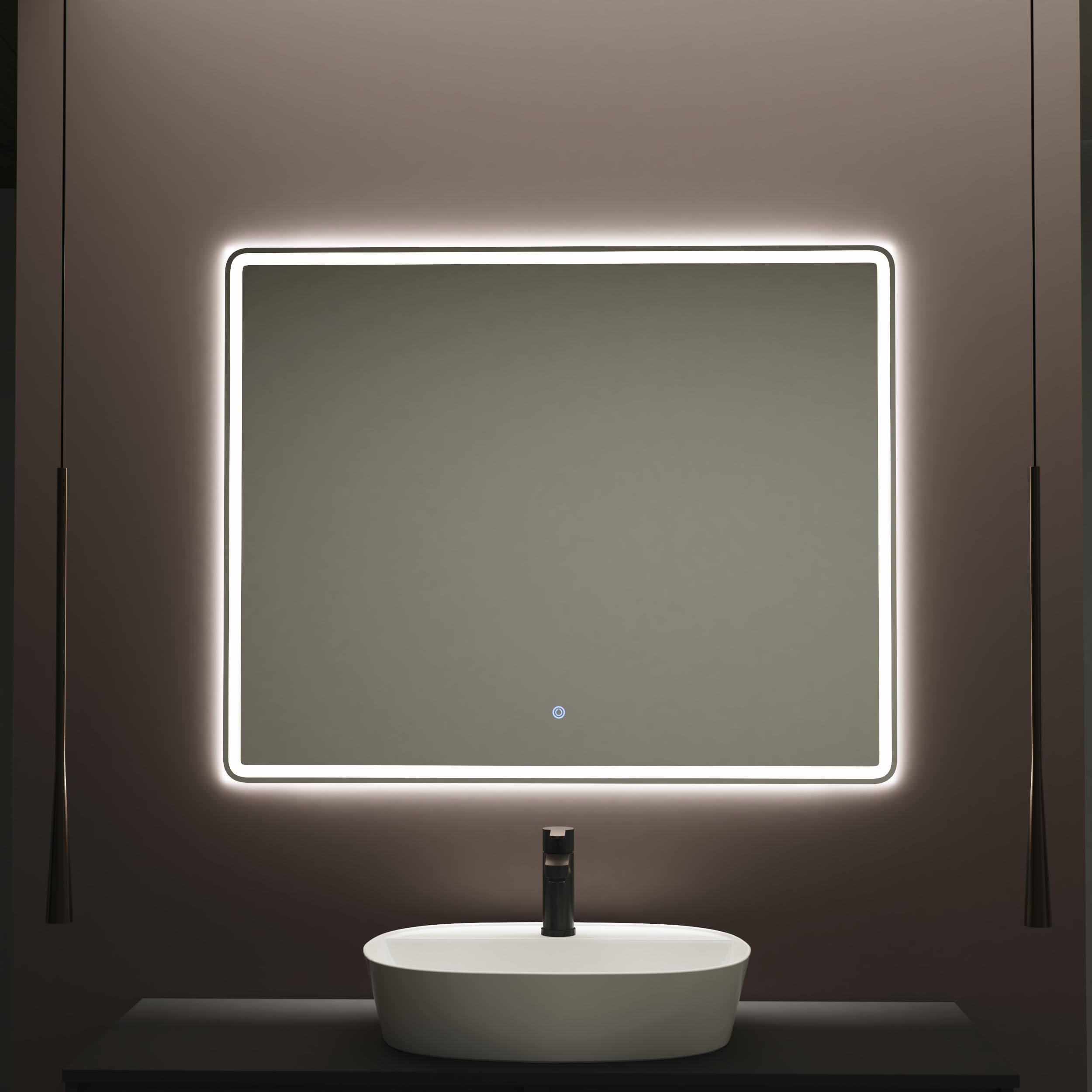 Baikal Espejo de Baño Rectangular | 100x80cm | Retroiluminado con Arenado | Táctil con Antivaho | Tonalidades 3500K/4000K/6000K | Espejo con luz | Espejo con LED.