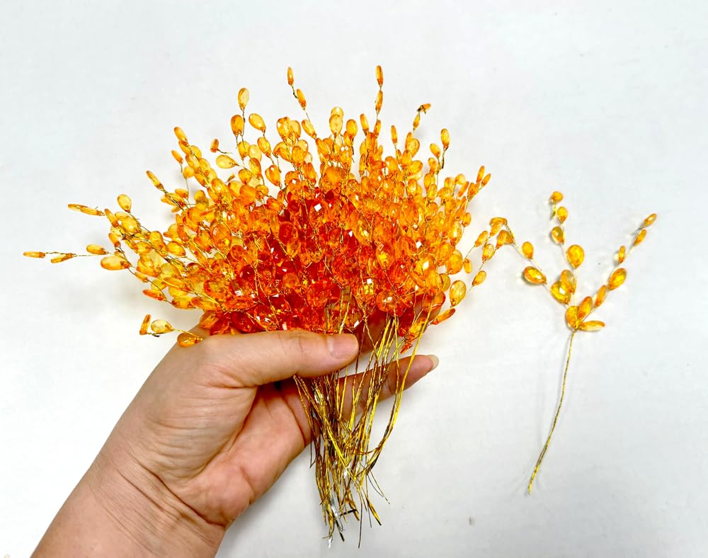 Rikyo Orange 30 Acrylic Bead Drop And Soft Stems Floral Picks,Mini Berry Beaded