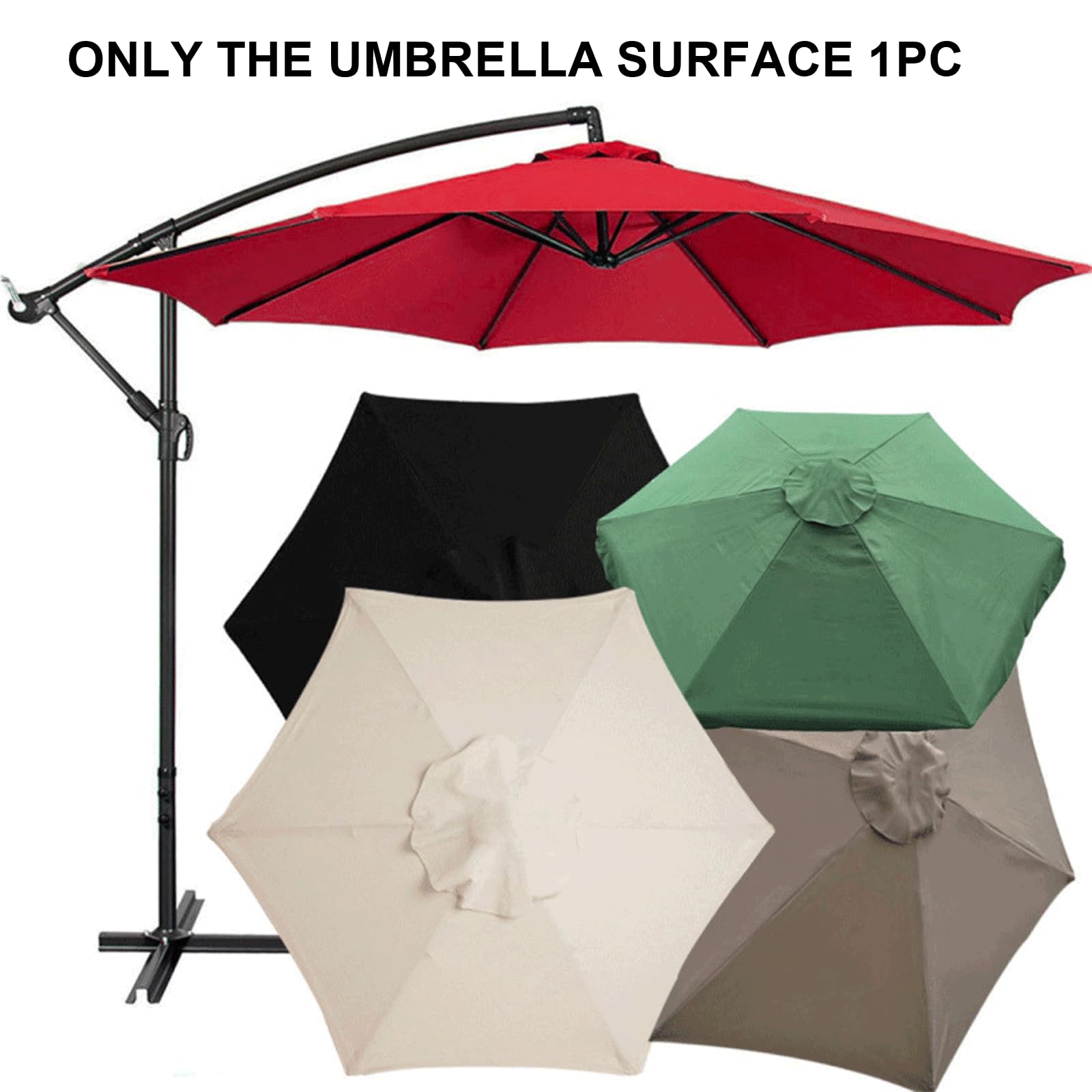 Copertura sostitutiva per parasole, tessuto di ricambio ombrellone, telo protettivo giardino, terrazzo, cortile, spiaggia, piscina, mercato & tavolo da giardino, 3m / 6 stecche, Cachi