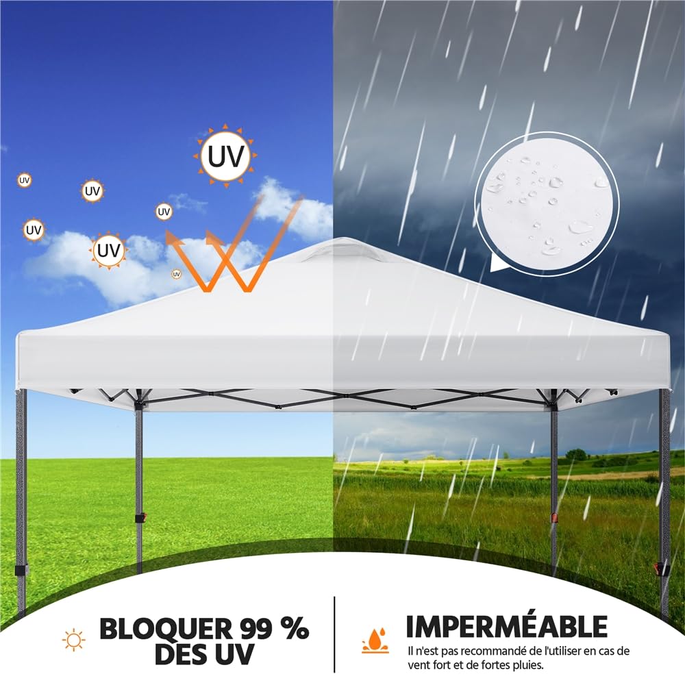 Yaheetech Tonnelle Pliante 3×3m Hauteur Réglable UPF 50+ Imperméable Blanc | Résiste au Vent, avec Sac de Transport Sac de Sable Cordes et Piquets, pour Mariage Camping Jardin Fêtes Foire