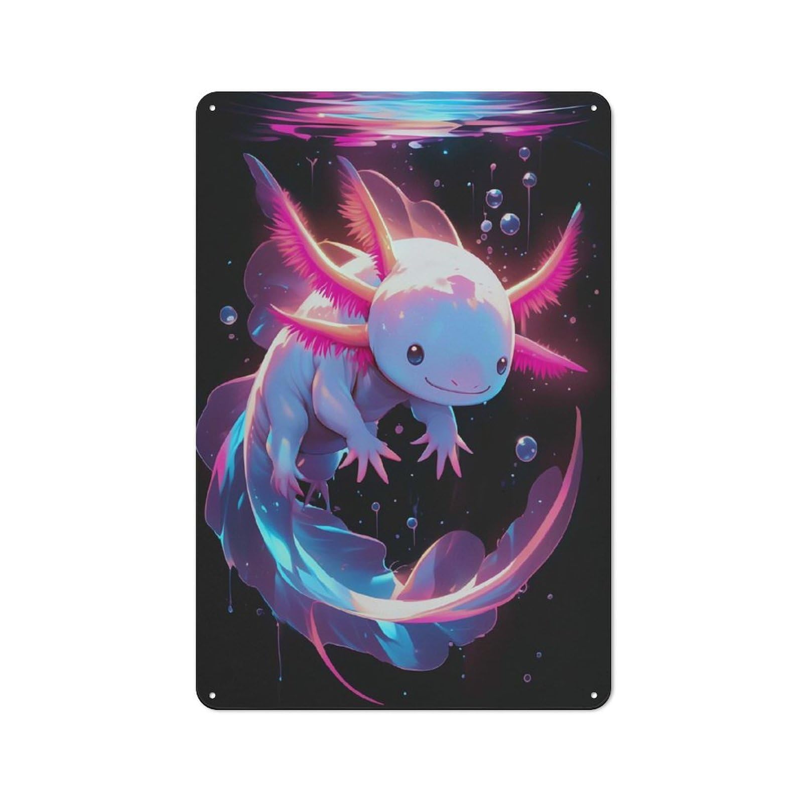 Junmoney Cute Axolotl In Neon Lights - Gfp Axolotl Tin Wall Plaque 30X20cm With For Garage Or Workshop, For Vintage Wall Decor Fans, For Kitchen And Home Bar Decor