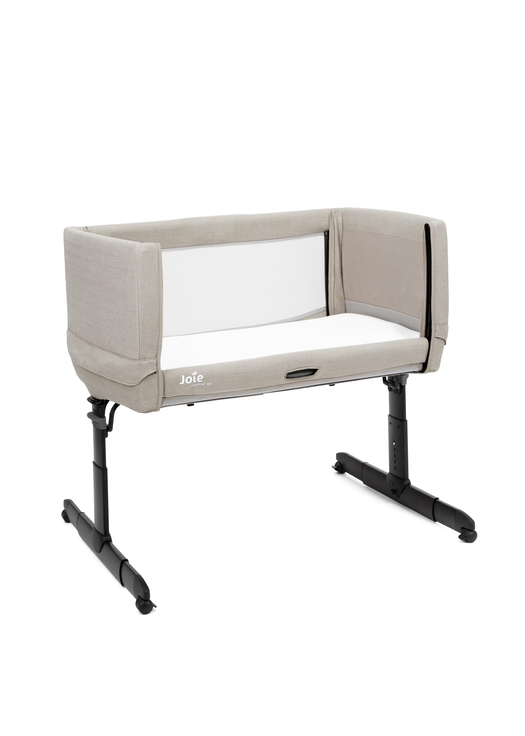 Joie roomie™ go culla fianco letto – chiusura compatta, lato apribile, inclinazione rilassante, 5 livelli di altezza, design leggero – dalla nascita a 6 mesi (0–9 kg), clay