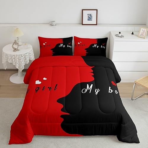 Miniatura 8 de Erosebridal Dog Side My Side - Juego de edredón tamaño queen, juego de edredón negro y blanco, juego de ropa de cama romántica de microfibra para el