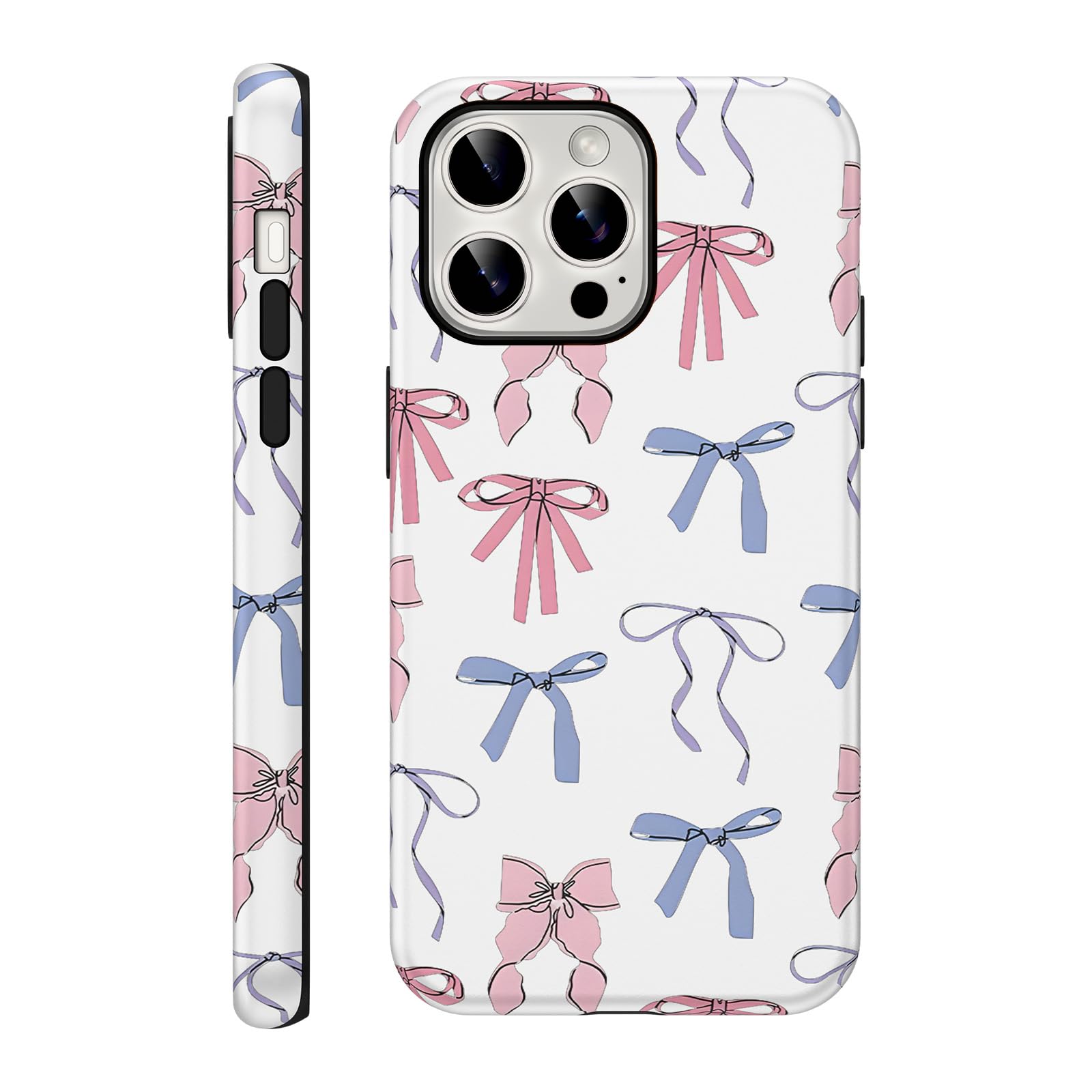 Yomjew Cute Bow Phone Case for iPhone 14 Pro Max Case 6.7", Pink Blue Aesthetic Coquette Preppy Ribbon Bowknot Pattern Print Design Matte Cover