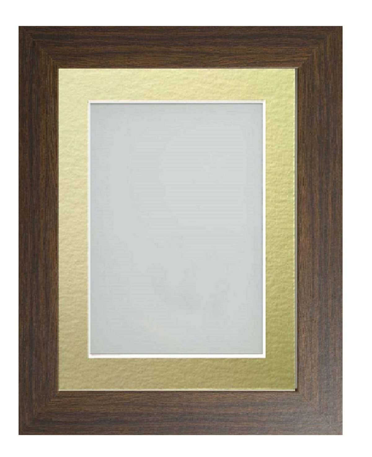 Frame Company Watson Brown Picture Photo Frame fitted with Perspex, 16x12 inch with Gold Mount for image size 12x8 inch