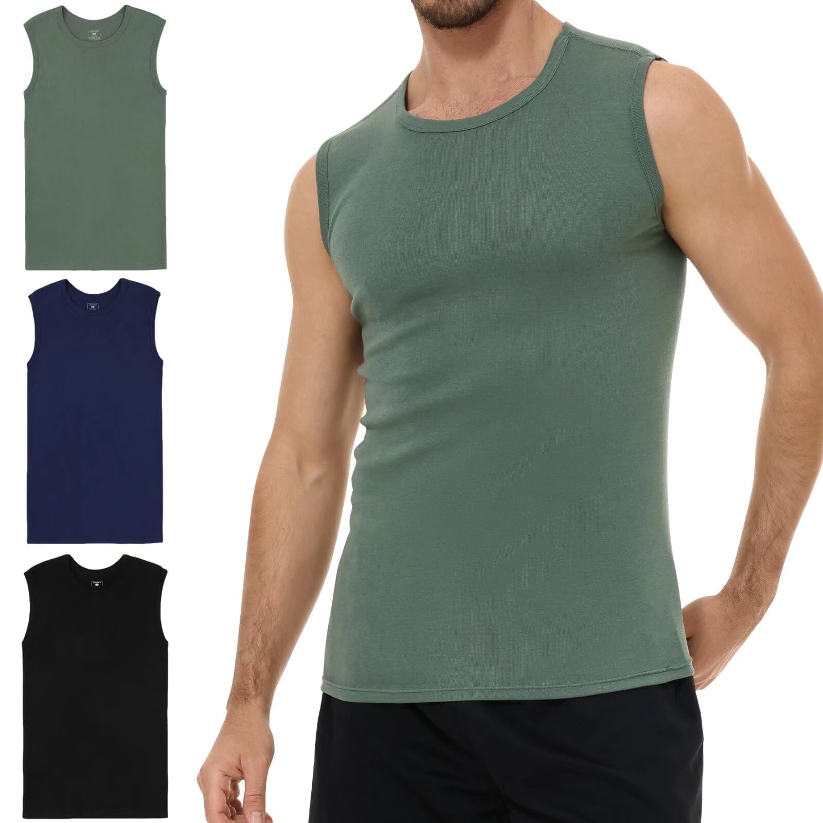 YouShow 3er Pack Unterhemd Herren 100% Baumwolle Tank Top Ärmellos mit Rundhals