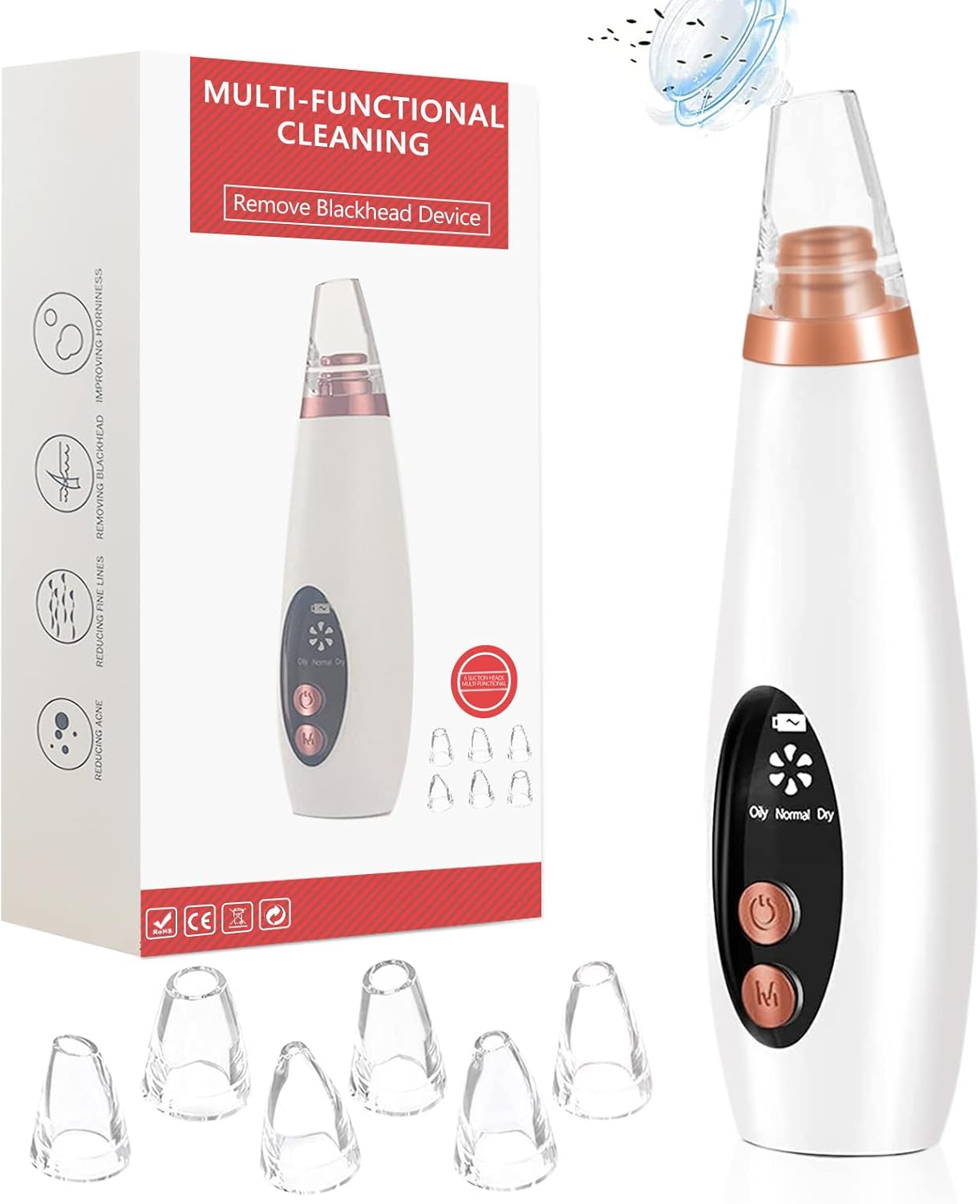 Mee-eter Remover Vacuum,Porie Cleaner Elektrisch Gezichtshulpmiddel,Acne Extractor Multifunctionele Zwarte Hoofdzuiger,met LED-scherm USB Oplaadbare 5 Zuig & 4 Sondes