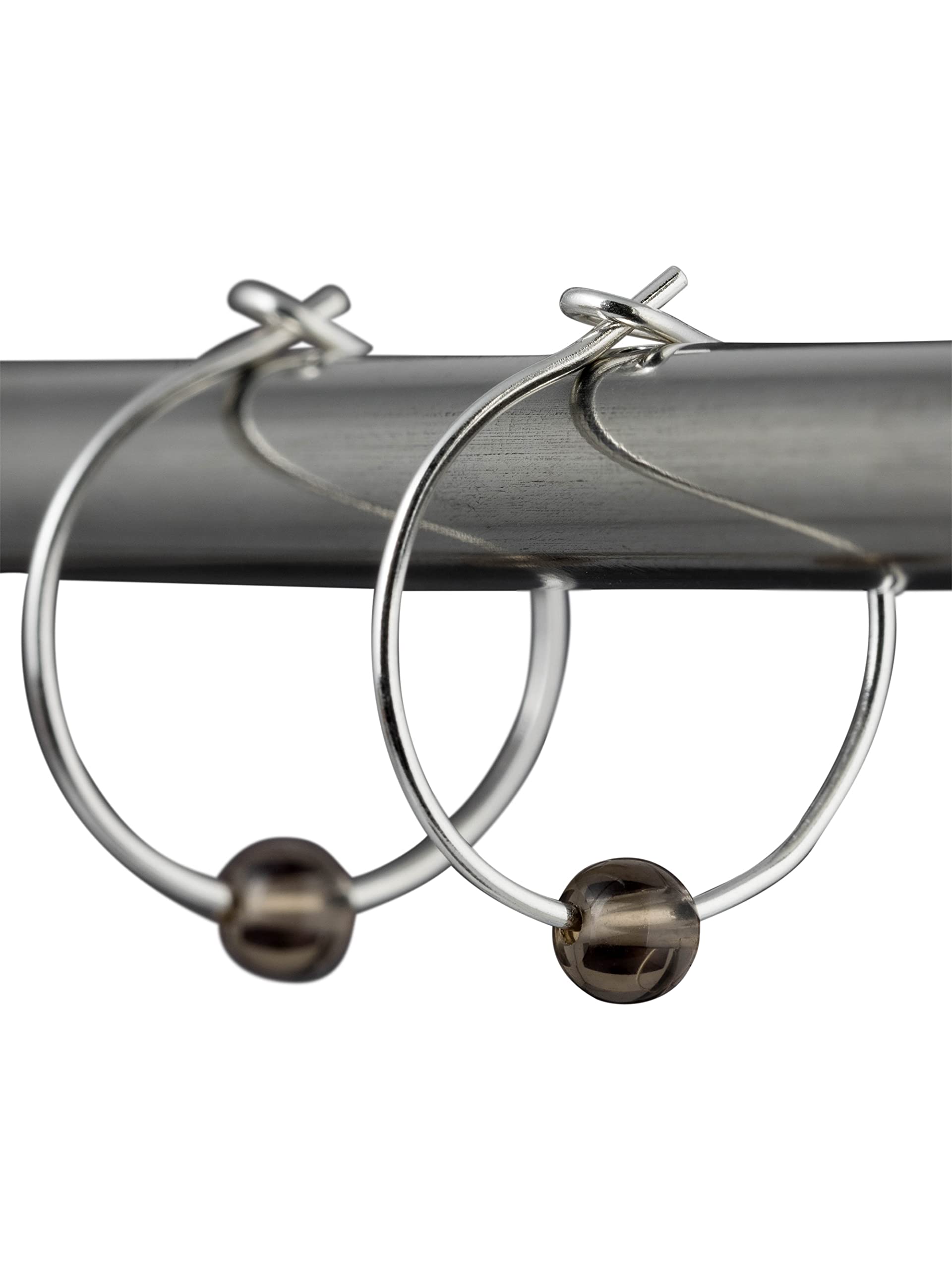 Small Smoky Quartz & 15mm Sterling Silver Hoop Earrings with Gift Box, Handmade
