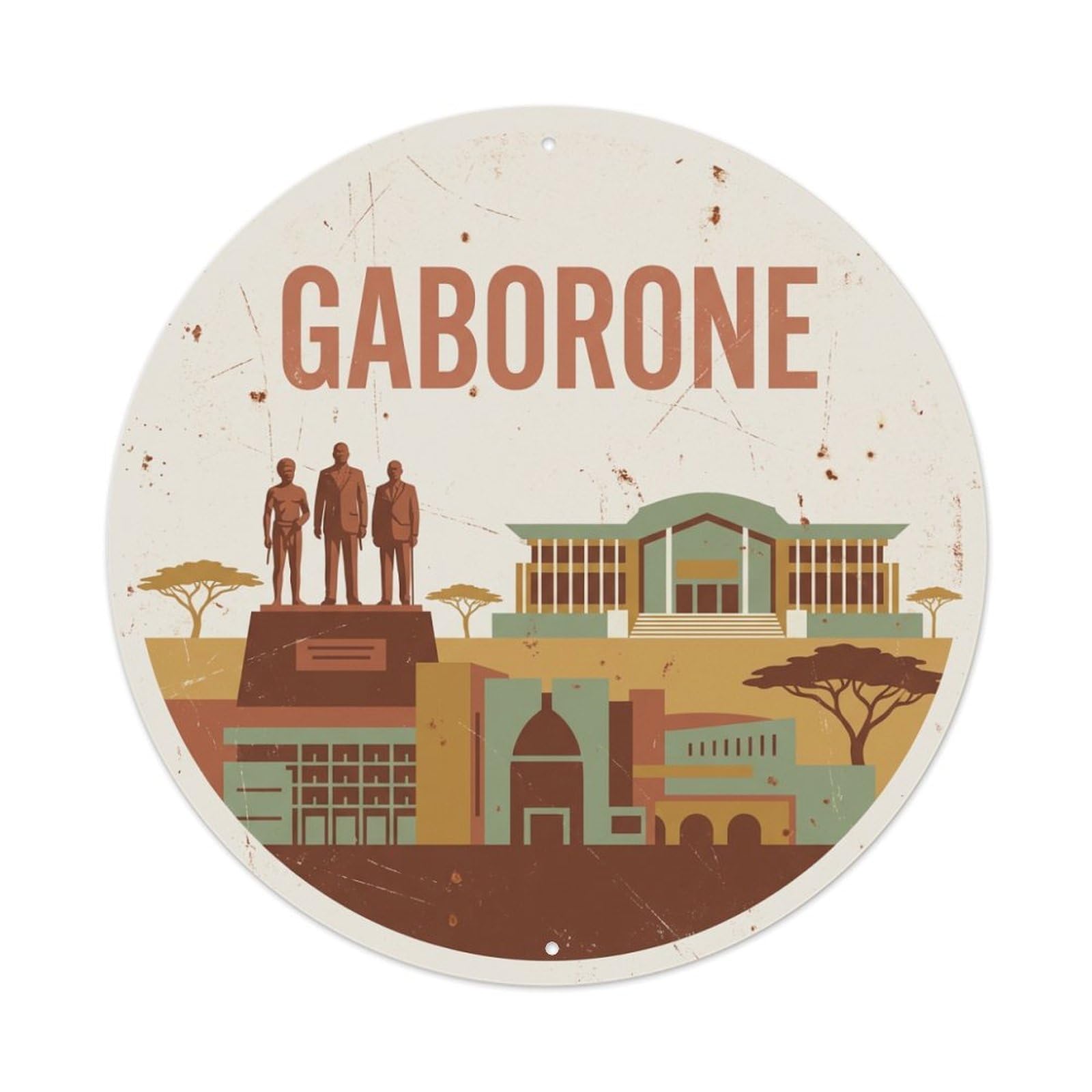 Vintage Travel Botswana Gaborone Metal Tin Sign