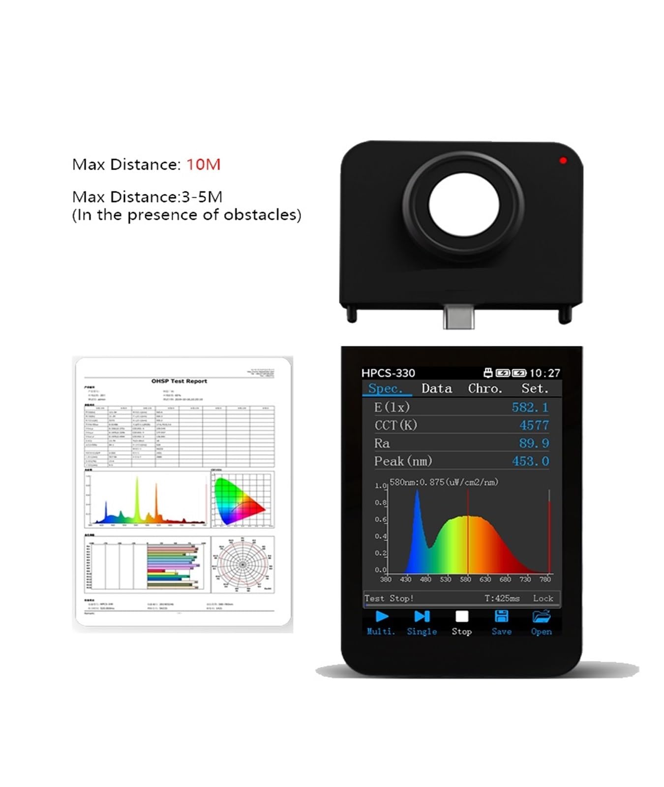 Spettrometri, Spettrometro luminoso HPCS330 con funzioni CCT CRI Lux Display Dispositivo di analisi dello spettro
