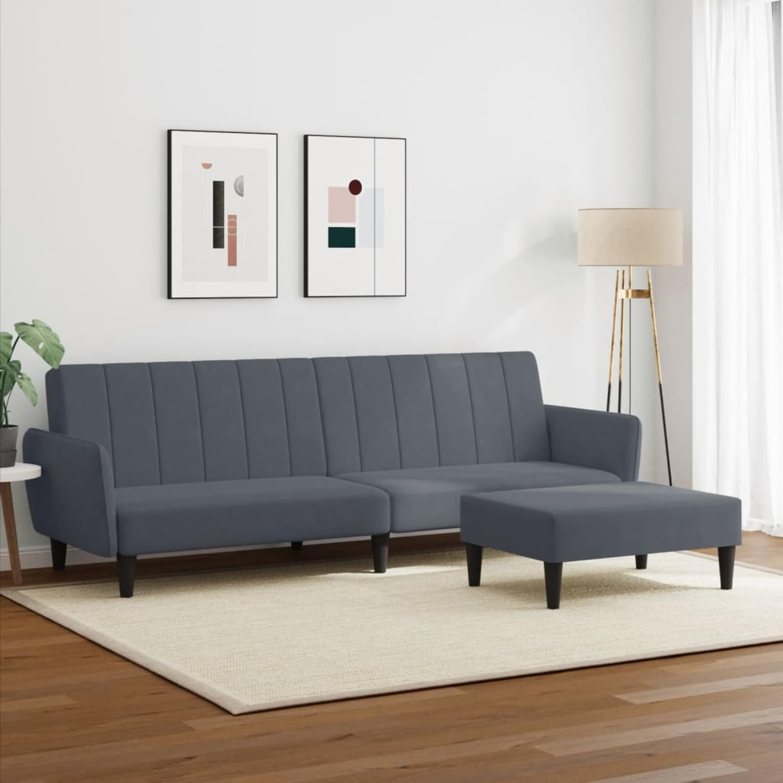 Homgoday Sofá Cama de 2 plazas con Taburete Terciopelo Gris Oscuro, Sillones de Televisión, Sofás de Descanso Relax, Sofas De Salon, Hogar Sofa Muebles，Asientos Tapizados para Salón