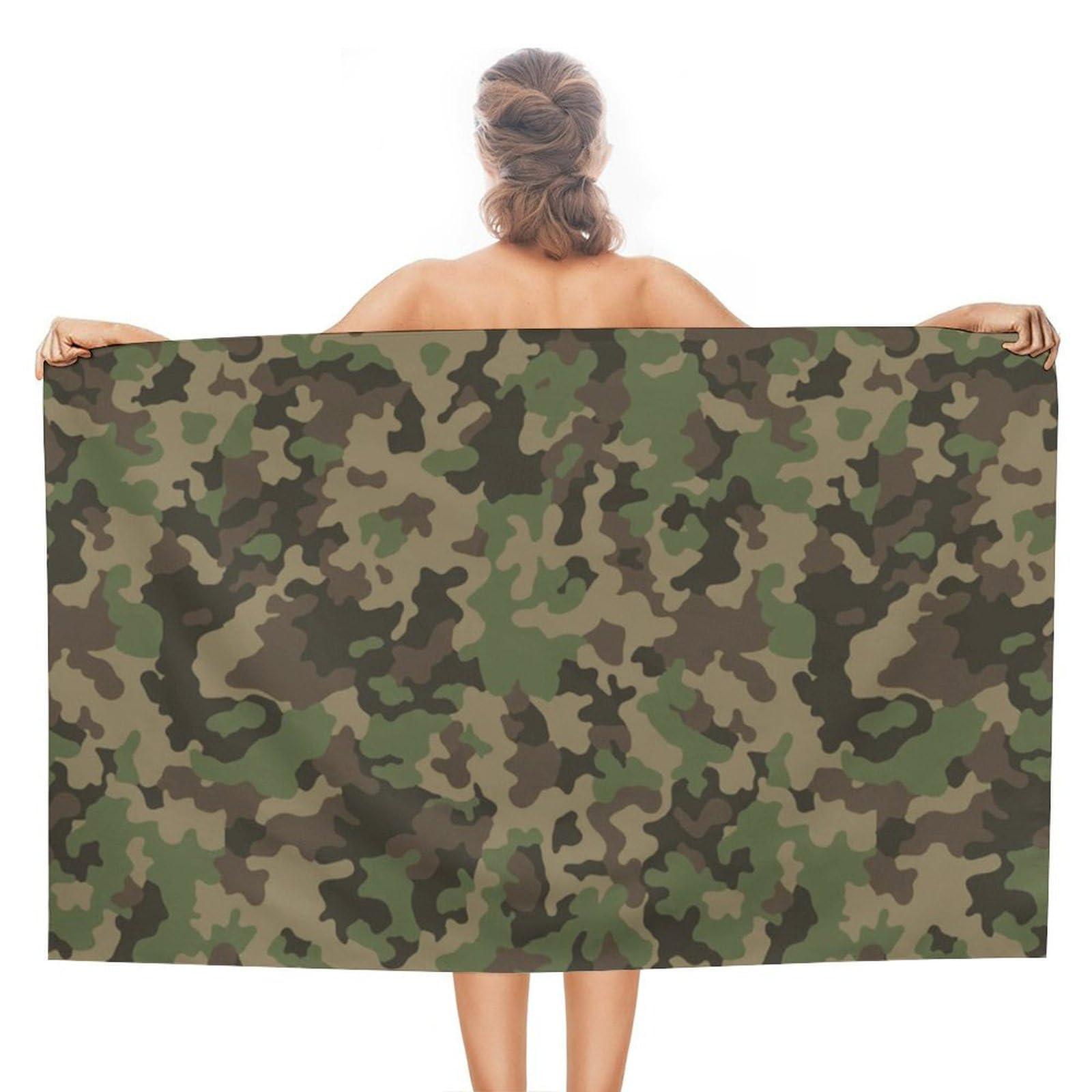 LEDFCVSU Beach Towel, Green Camo Bath Towel, Absorbent Towel for Swimming, Sports, Travel