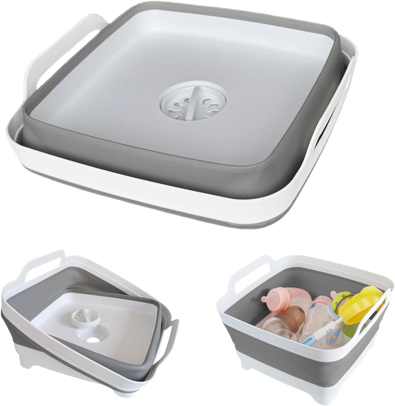 Product image of Collapsible Wash Basin for Baby Bottles - 2.4 Gallons Portable Wash Bin for RV Camping Sink, Space-Saving Dish Tub (Gray)