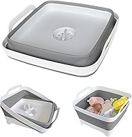 GIMWA Collapsible Wash Basin for Baby Bottles - 2.4 Gal Portable RV Camping Sink, Leakproof Dish Tub Gray