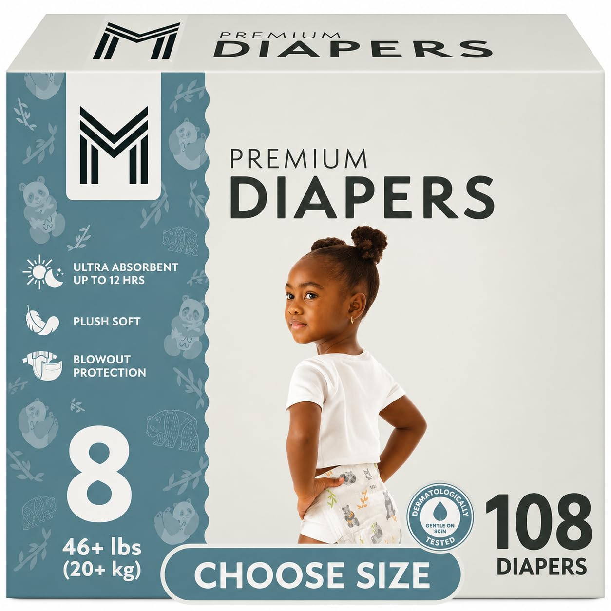 Member Mark Premium Absorbent Soft Baby Diapers Size 8, 46+ lbs, 108 Count