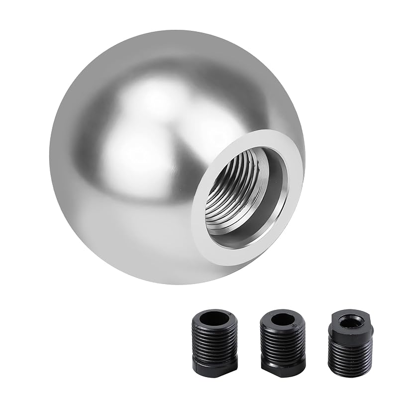 Manopla de Câmbio Redonda em Alumínio Hbxdeco Prata para Veículos Manuais e Automáticos com Alavanca Removível, Kit com 3 Adaptadores