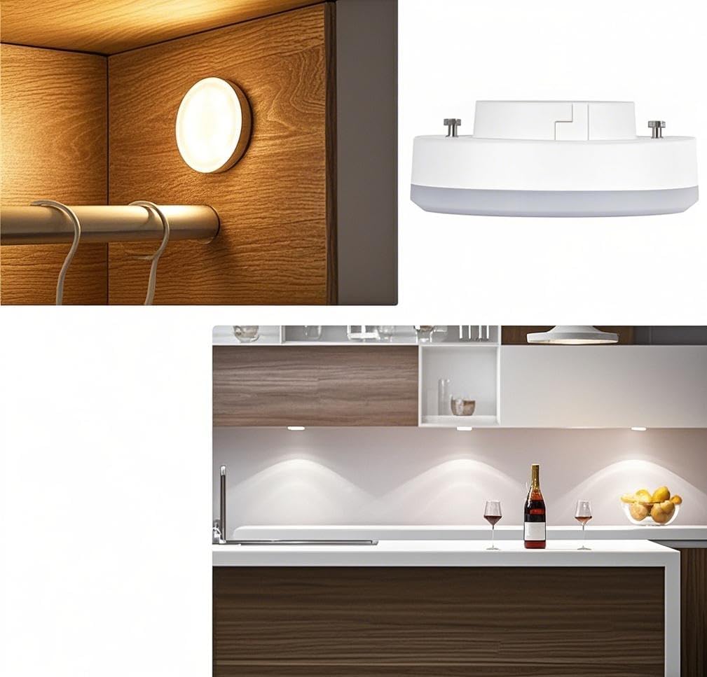 GX53 LED Light Bulbs 7W, 50W Halogen CFL Replacement, 120V 700 Lumen LED Puck Light, for Under Cabinet Kitchen Counter Exhibition Shop Showroom Ceiling Lighting, 5000K Daylight, Pack of 4