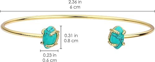 Miniatura 6 de Lauren-Spencer Brazalete abierto para mujer, chapado en oro plateado, con piedras preciosas turquesa, cuarzo rosa, ajustable, apilable, regalo