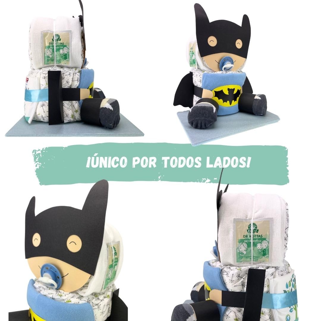 Tarta de pañales ® Batbaby bat comic [regalo de superhéroe]- regalo de nacimiento - fiesta de bebé - baby shower - puller party - comprar tarta ahora (azul/niño)