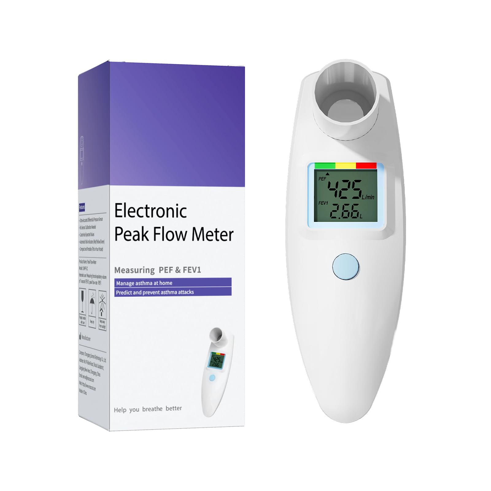 Spiromètre numérique Peak Flow Meter avec écran LCD pour adultes et enfants asthme BPD PEF FEV1