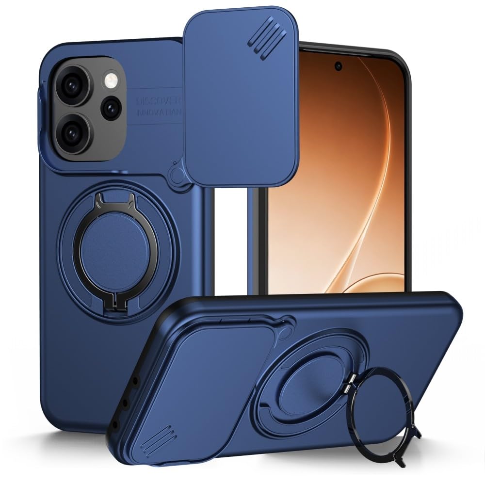 Generic Funda compatible con Oppo Reno 14F 5G (color: azul oscuro) con soporte de metal, cubierta rígida de silicona dura