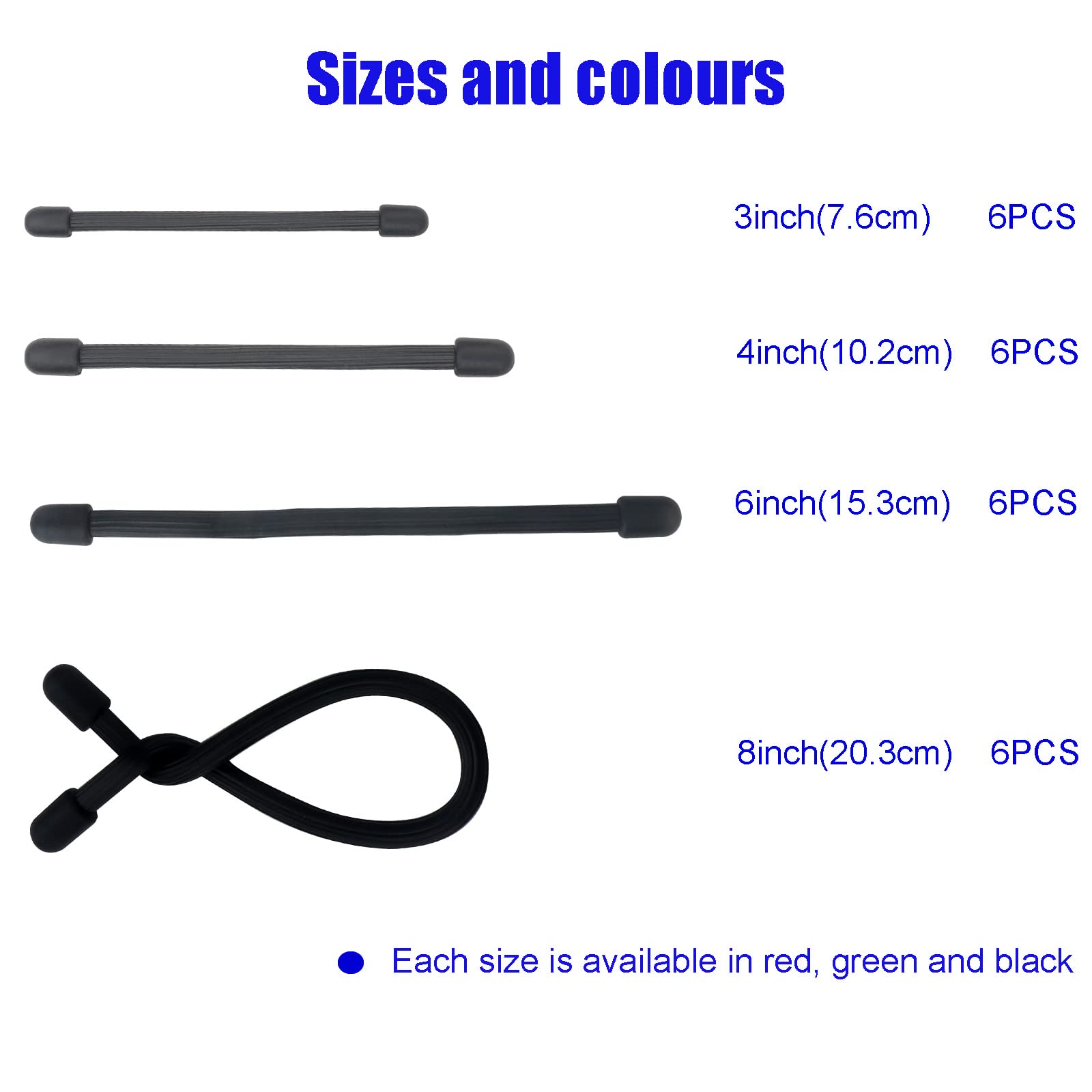 Roellgs 24 Piece Twist Ties, 3" 4" 6" and 8" Silicone Cable Ties Reusable Rubber Band Holder for Wire Management Rope Hanging - Image 2