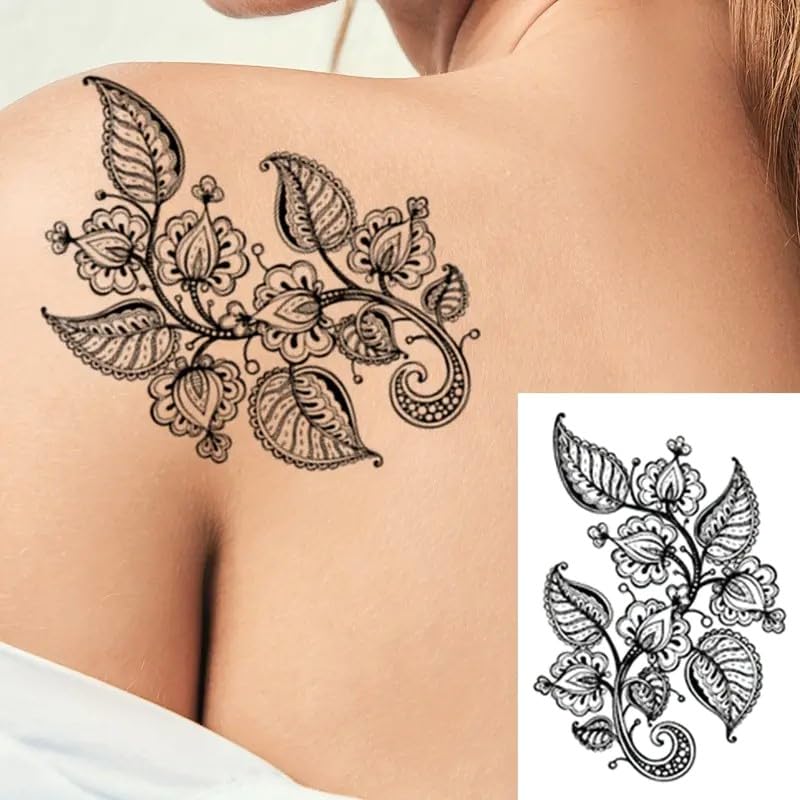 Temporary Tattoo,12 Sheet Temporary Lace Tattoo For Female, Women & Teens Girls Tattoos, Mandala Flower Tattoo Stickers, Feather Tattoo Stickers