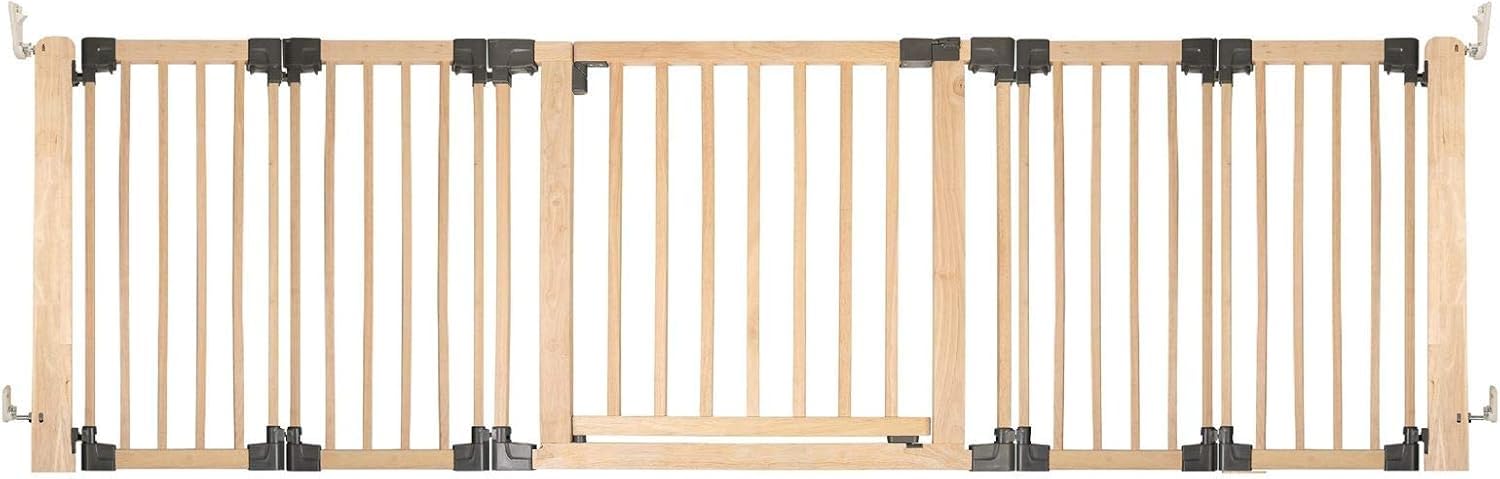 Safetots Natural Wooden Multi Panel Room Divider, Up To, Wood, 76Cm Tall, Multi Panel Flexible Room Barrier, Room Divider With Door For Baby And Toddler, Easy Installation 256Cm