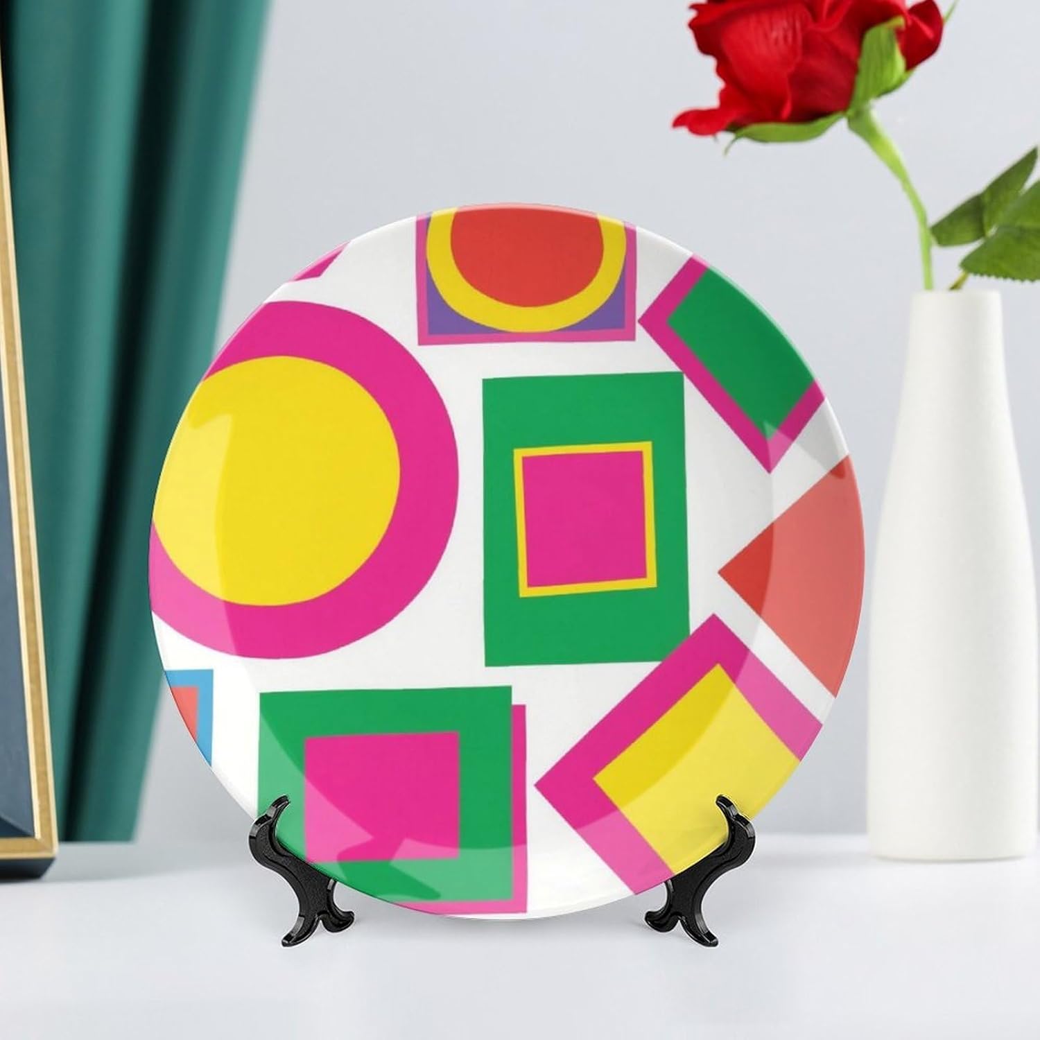 Bone China Decorative Plates Geometry Ceramic Decorative Plate Wall Decor with Display Stand Ceramic Ornaments for Wall Hanging Decoration