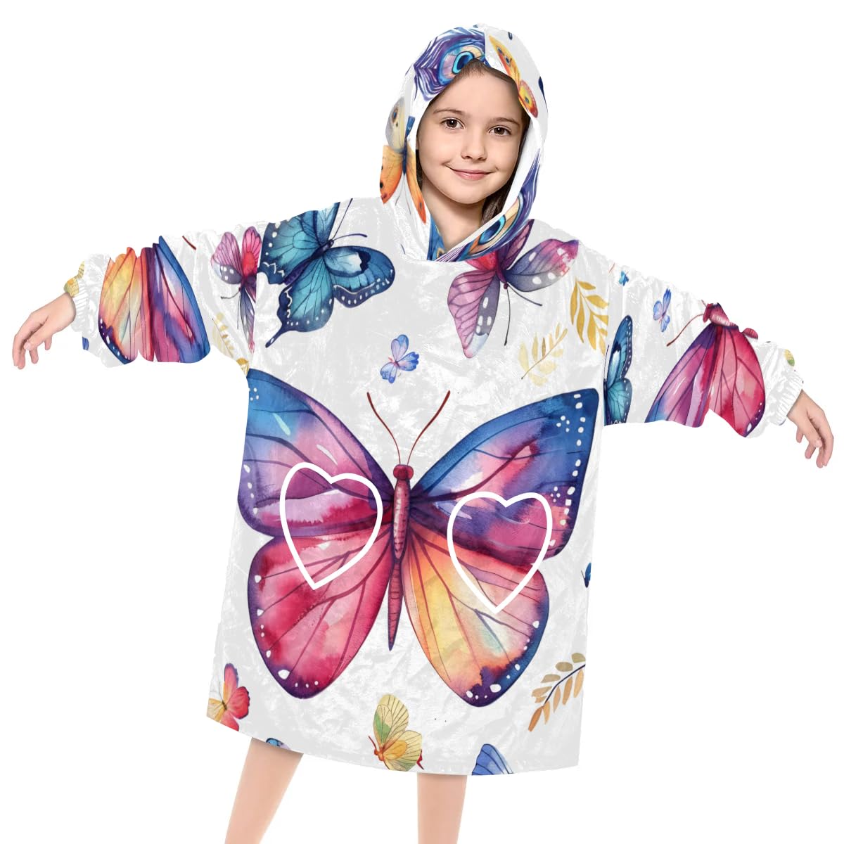 Wearable Blanket Hoodie for Kids, Minuscule butterfly Fleece Sweatshirt Blanket Oversized Blanket Sweatshirt with Pocket Flannel Warm Hooded Blanket 6-10 Year Old Girl Boy Gift, One Size
