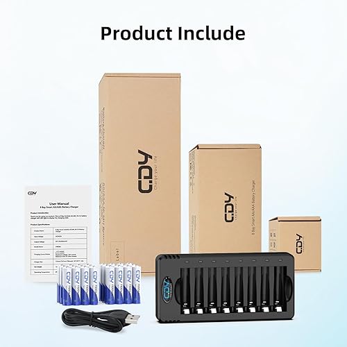 Miniatura 7 de CDY - Baterías AAA recargables con cargador, paquete de 24 baterías Ni-MH Triple A de 1100 mAh y cargador de batería individual AAAAA de 8 bahías