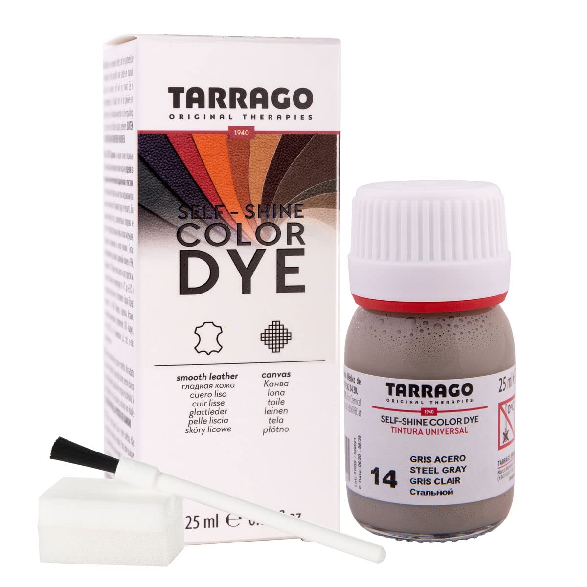 Tinte para Zapatos y Bolsos de Cuero y Textil con Esponja y Brocha | Cubre Rozaduras y Desgastes del Calzado | Gama de 90 colores — view 85