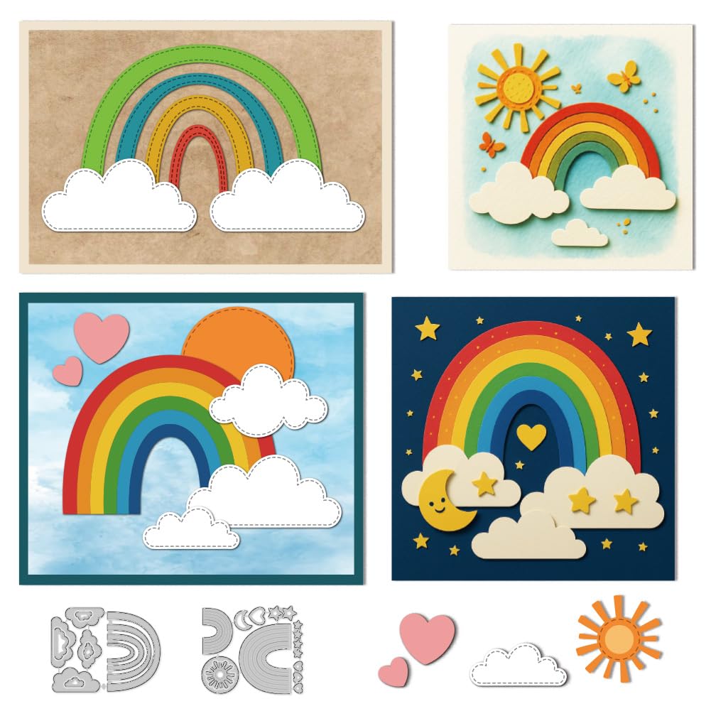 Rainbow Cutting Dies for Card Making Cloud Sun Moon Dies Metal Stencil Scrapbooking Embossing Template Die for Greeting Cards DIY Paper Craft Photo Album Invitation Decoration