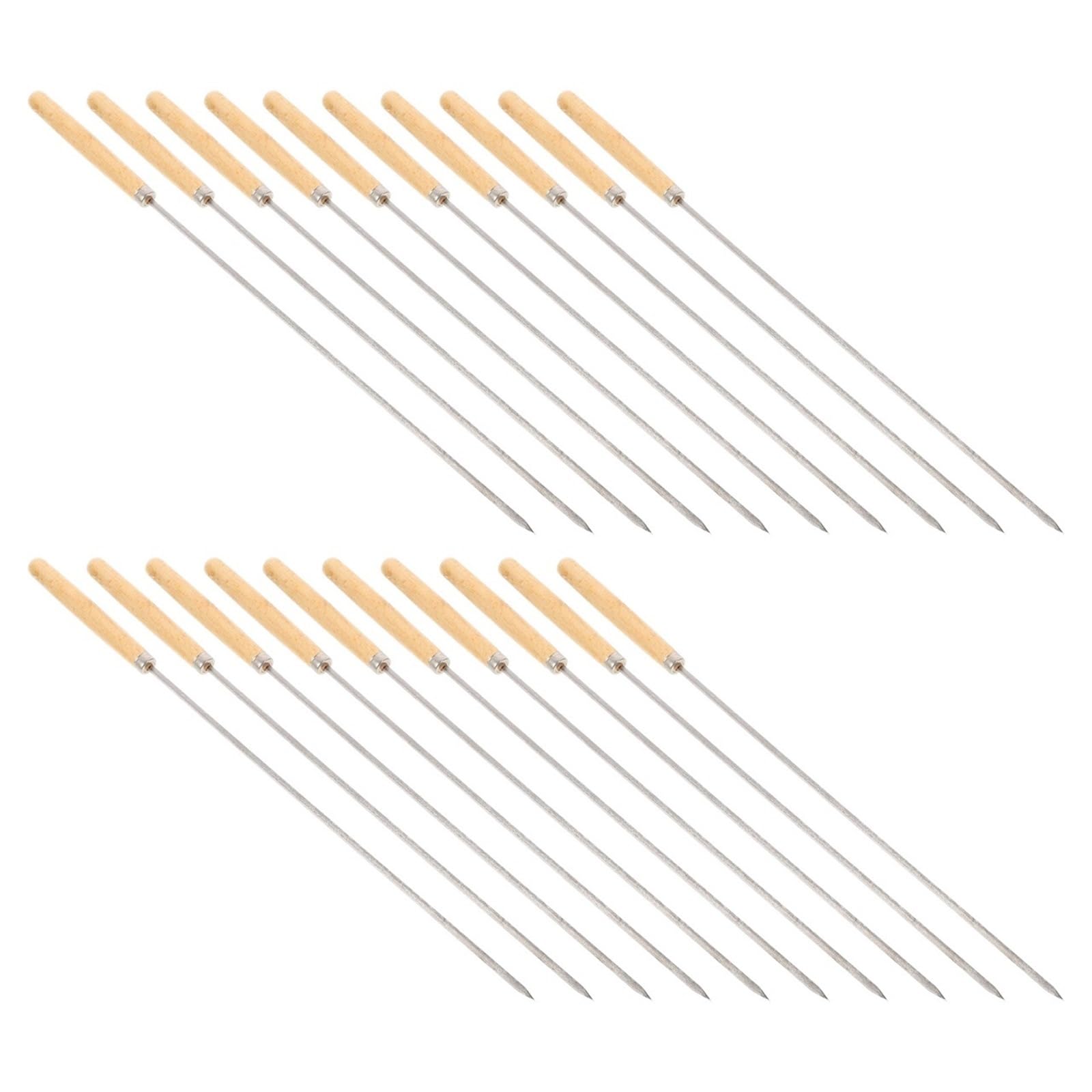 GTHTUHFD Kebab Skewers With Wooden Handle 20Pcs Grilling Skewers Stainless Steel Barbecue Sticks Wood Handle Non To Use