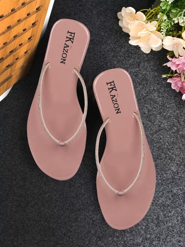 Image of Women's Stylish Flat Sandals - Elegant Flip-Flops with Sparkling Strap|FK 804 BLACK
