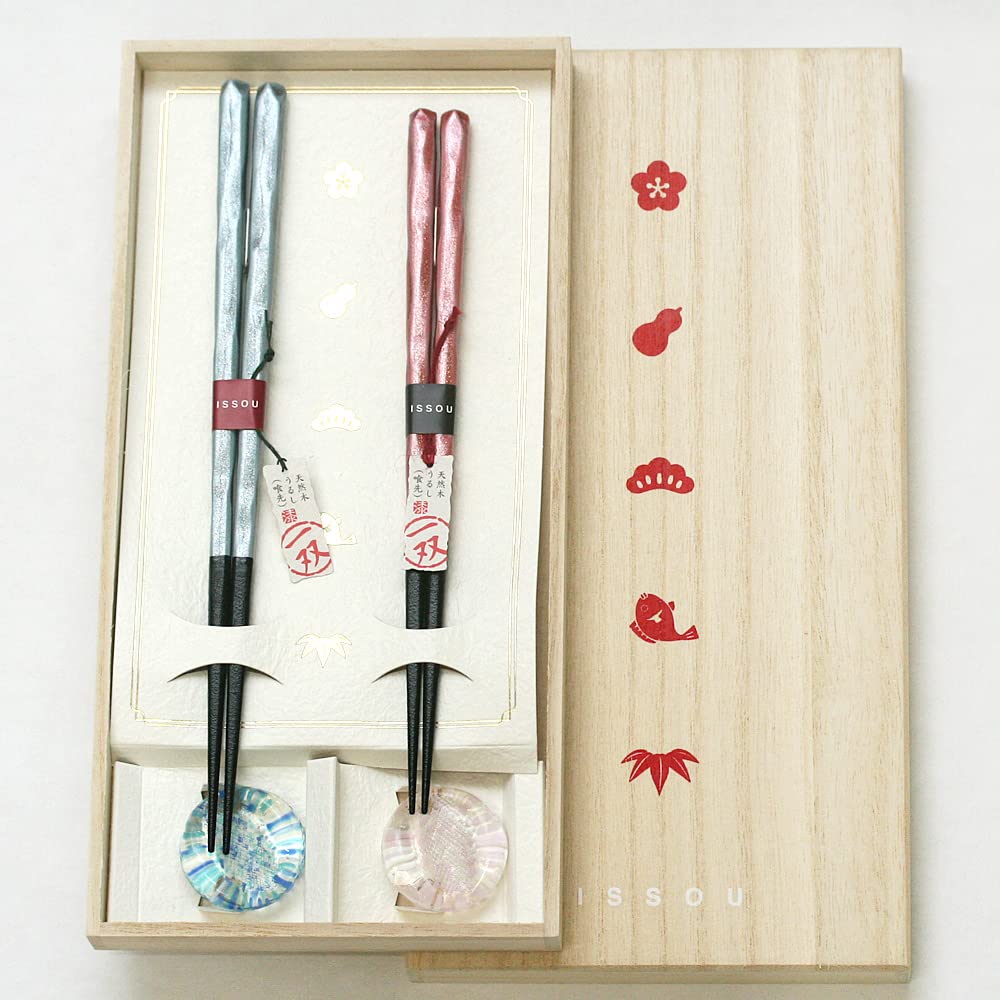 Echizen Lacquer Chopsticks Pair Flowy Flower Rest Set Paulownia Gift Box Japan