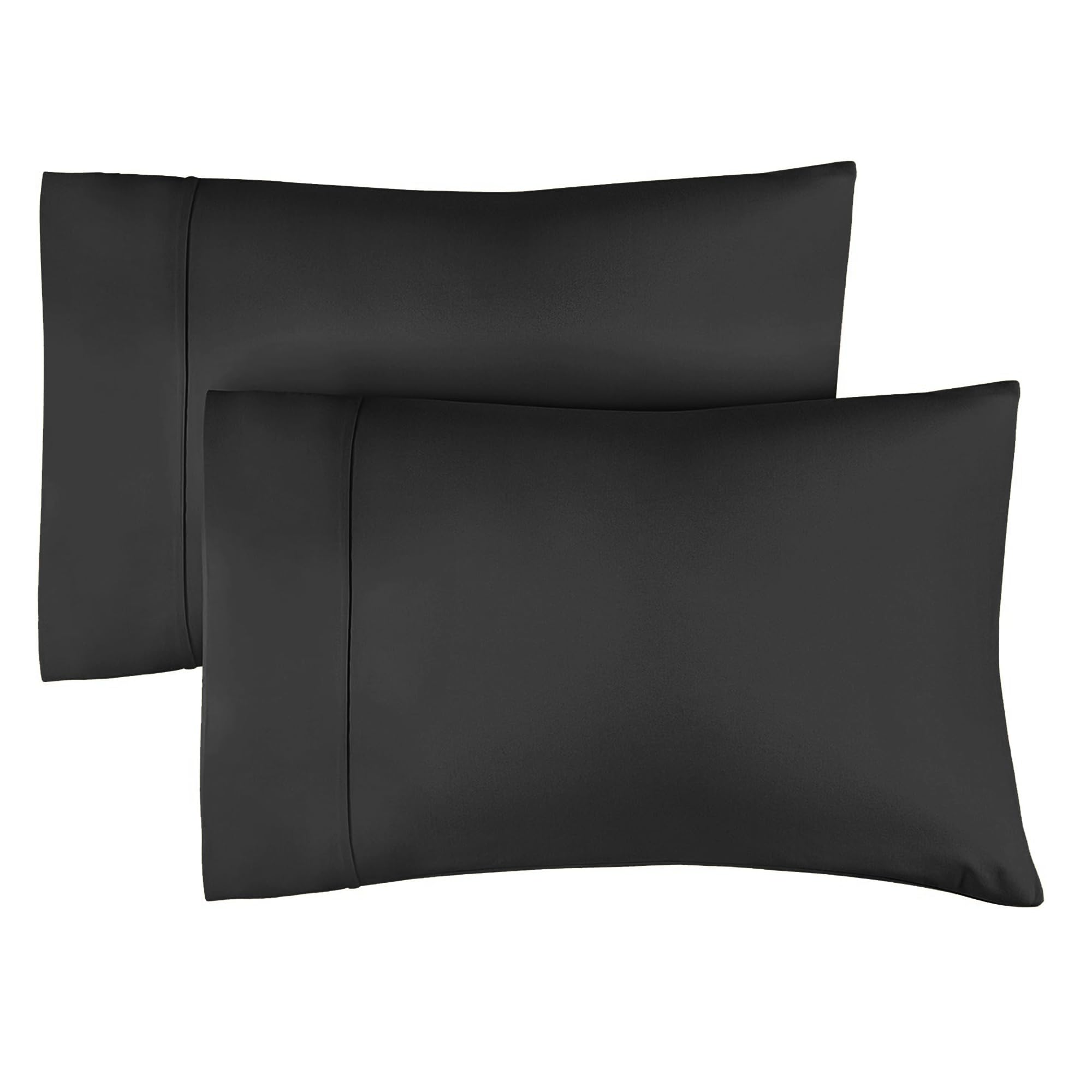 Pillowcases 2 Pack Standard Size 50x75 cm Black, Brushed Microfiber with Envelope Closure