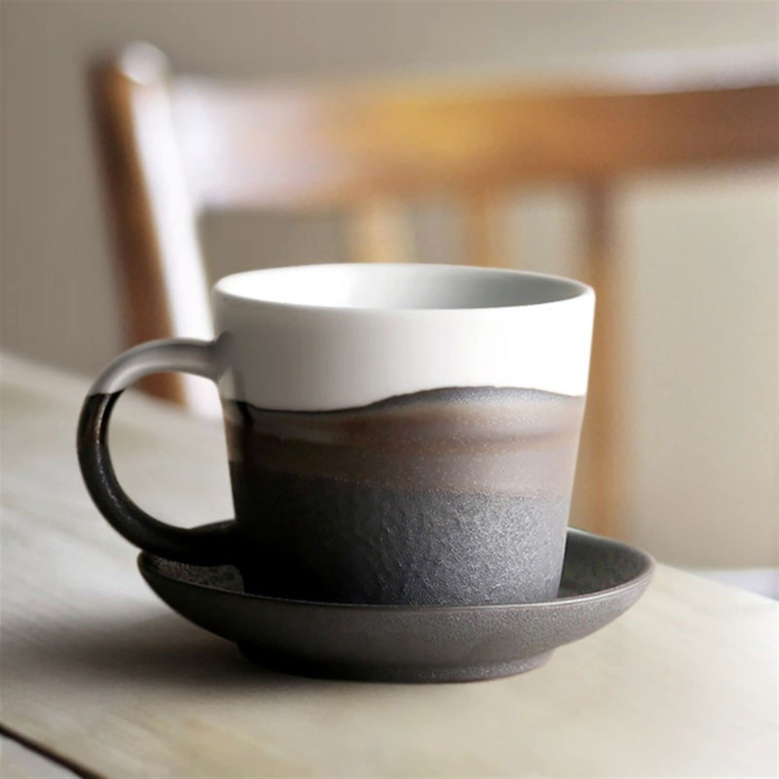 Taza de café Simple de cerámica con platillo, Taza Retro Hecha a Mano, Taza de té de la Tarde for el hogar, Taza de Pareja, Taza de Agua de Oficina (Color : A)