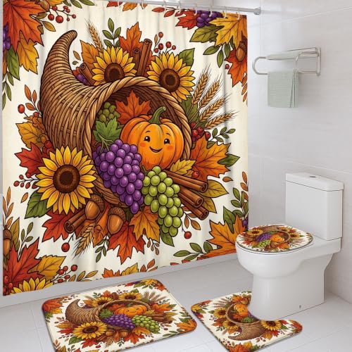 Rideaux de douche et tapis de bain Cornucopia en polyester imperméable de 183x183 cm