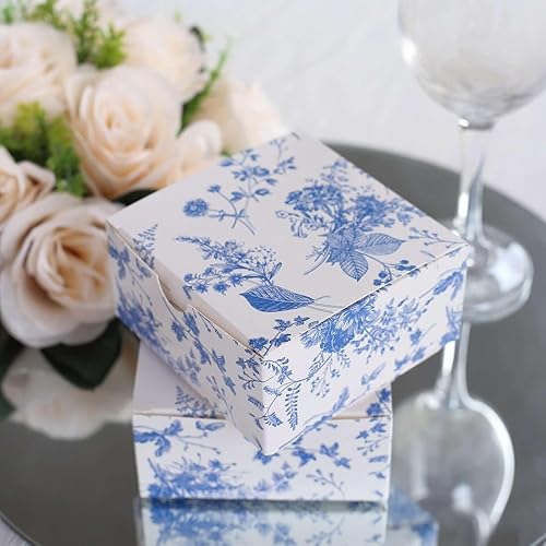 Miniatura 9 de Efavormart - Paquete de 25 cajas de regalo de papel con estampado floral chinoiserie, color blanco y azul, cajas de regalo de cartulina para