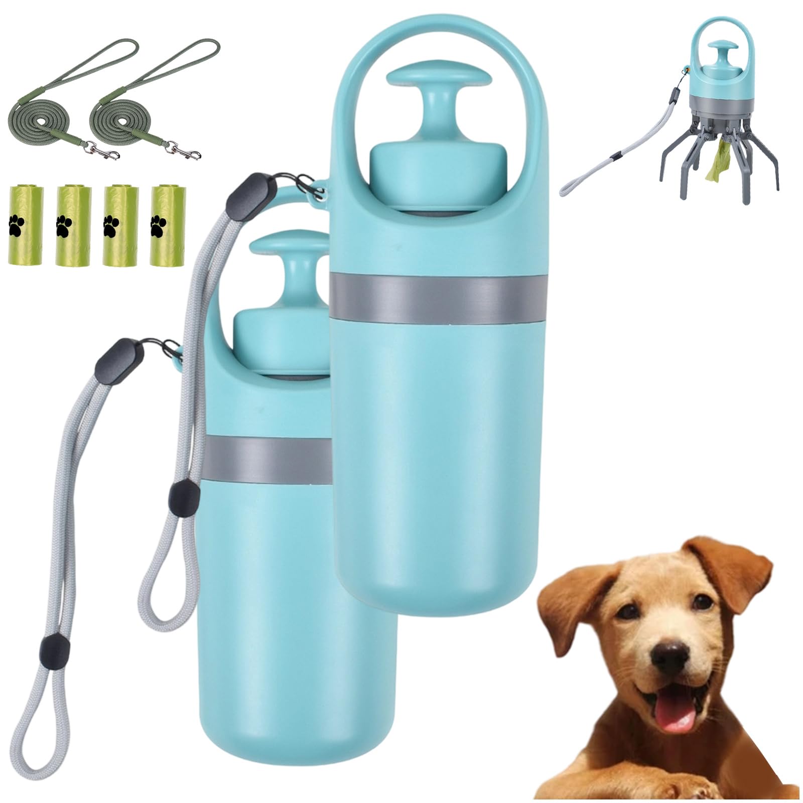 Snrtevu No-Touch Pet Waste Grabber, Long Handle Dog Pooper Scooper & Poo Picker Upper with 6-Claw Design | Includes Bags for Hygienic Portable Cleanup on Walks, In Garden, Yard and Patio (2PCS-C)