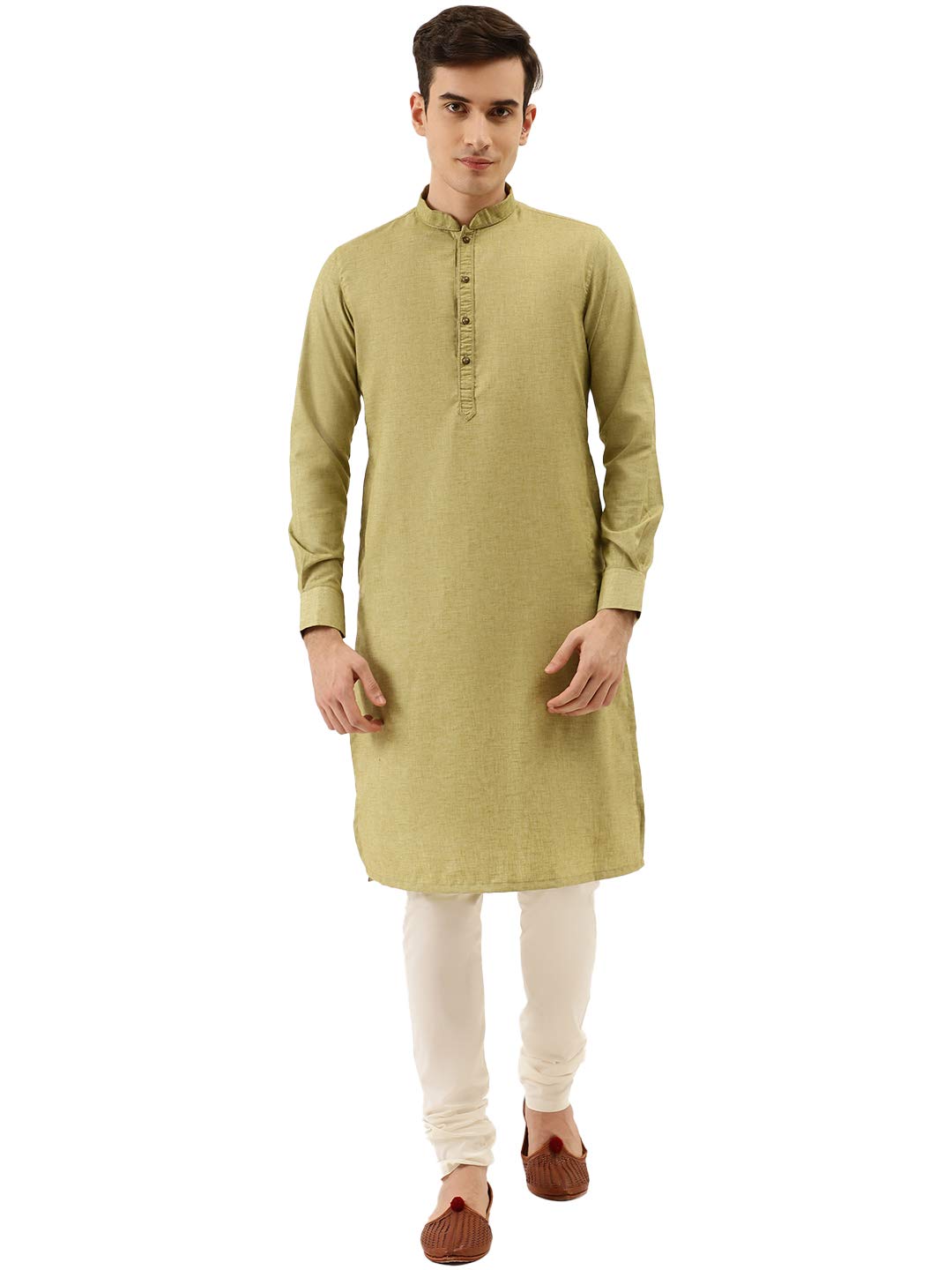 Men's Solid Plain Knee Long Full Sleeves Kurta and Churidar Set (2pcs)-image-45