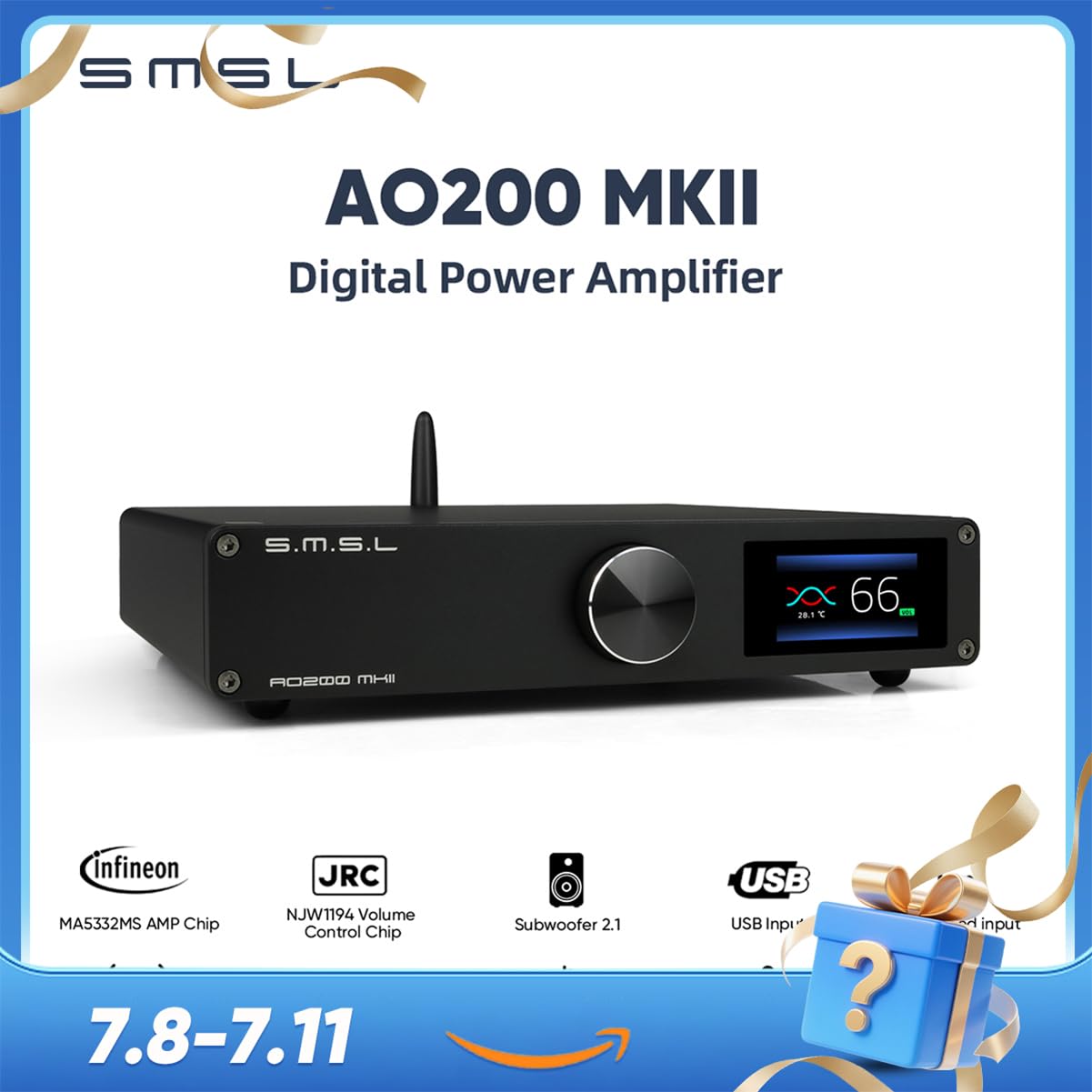 SMSL AO200 MKII MK2 MA5332MS Class D Amplifier, 160W 2